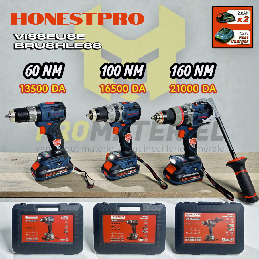 HONESTPRO - Visseuse brushless sans-fil (60-100-160)NM