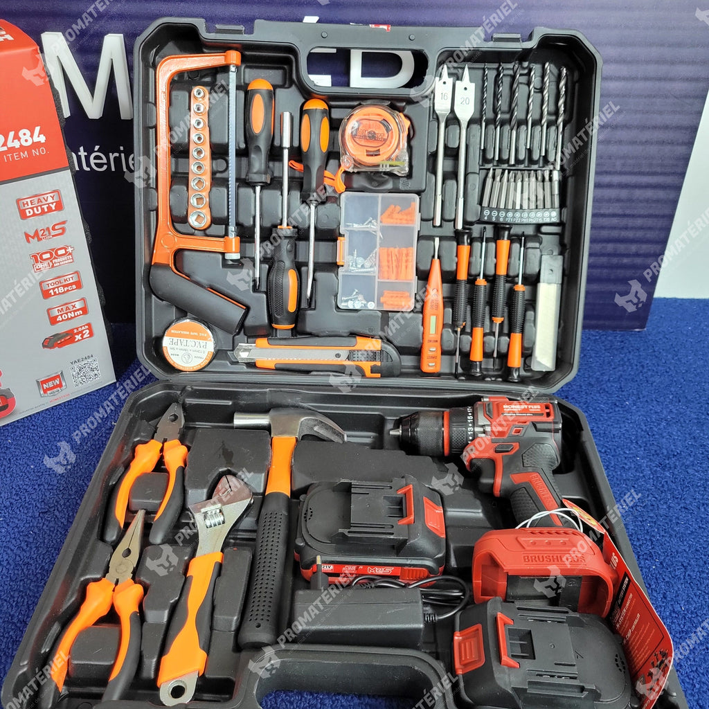 HONESTPLUS - Perceuse brushless + kit outils 118 pcs